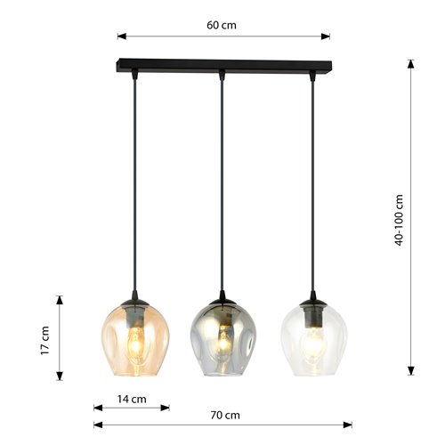 Lampa wisząca ISTAR 3 BL MIX loft klosze kolor mix czarna