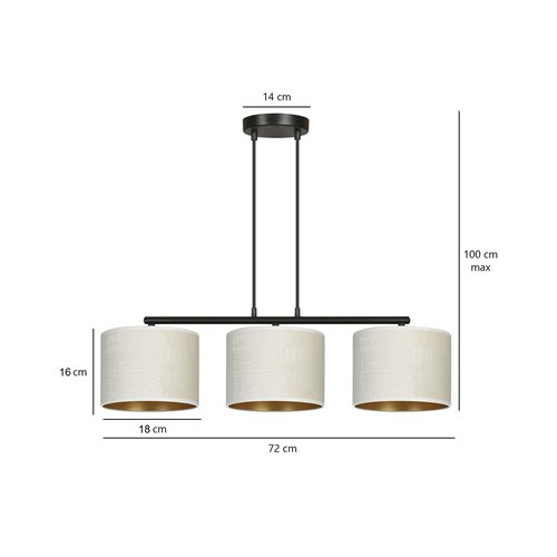 Lampa wisząca HILDE 3 BL WHITE abażur welur biały