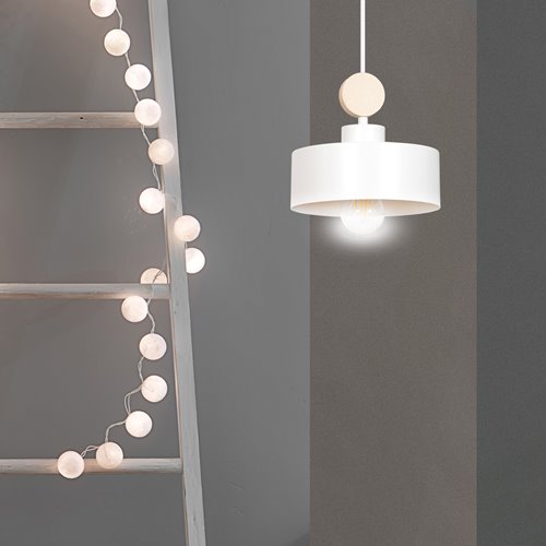 Lampa wisząca TUNISO 1 WHITE skandynawska, drewno, biała