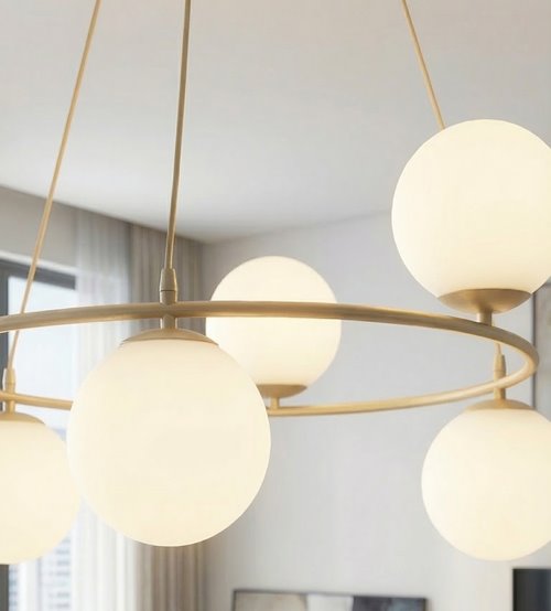 Lampa wisząca AZURA 6 MOKKA OPAL nowoczesna, klosze, beżowa