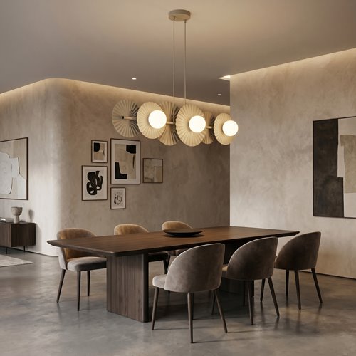 Lampa wisząca UMBRA 6 MOKKA OPAL loft, beżowa, metal, fala