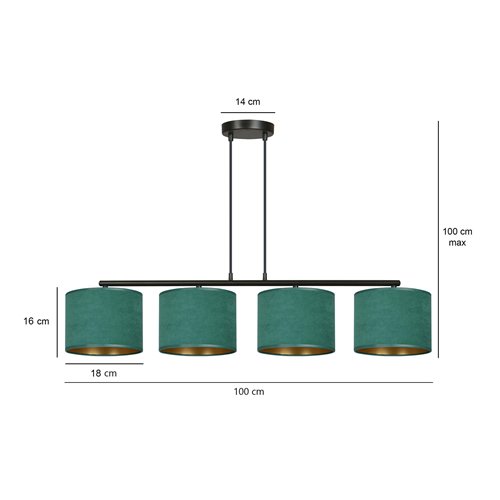 Lampa wisząca HILDE 4 BL GREEN abażur welur zielony