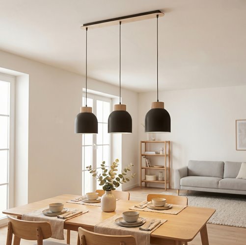 Lampa wisząca VIGO 3 BLACK nowoczesna, czarna, metal, drewno