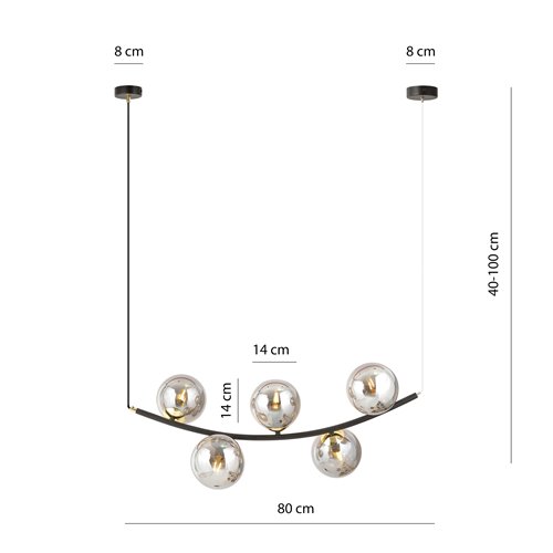 Lampa wisząca RITZ 5 BL GRAFIT nowoczesna, regulowana, szkło