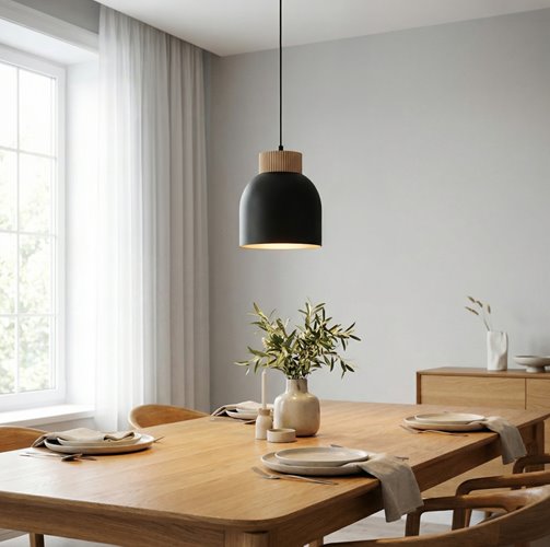 Lampa wisząca VIGO 1 BLACK nowoczesna, czarna, metal, drewno