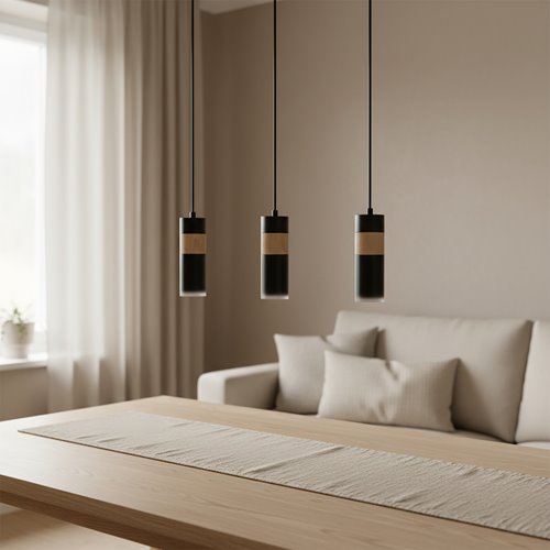 Lampa wisząca AKARI 3 BLACK skandynawska tuby drewno czarna