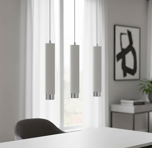 Lampa wisząca KIBO 3 WH/CHROME nowoczesna tuby biały chrom
