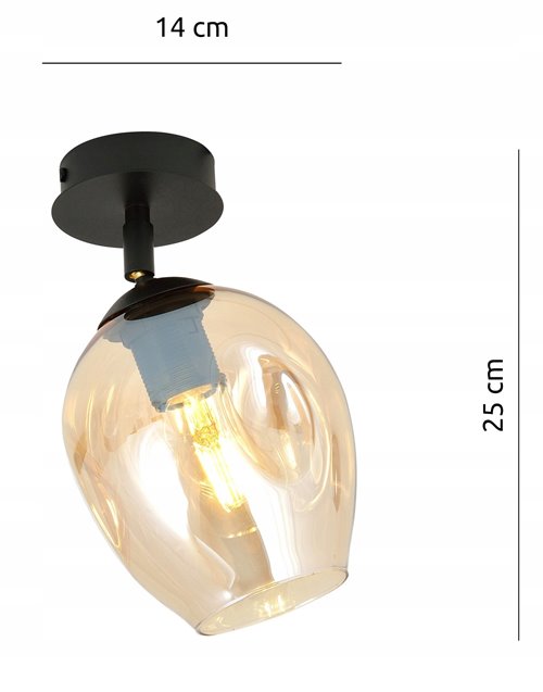 Lampa sufitowa FLOW 1 BL MIODOWY loft klosz czarna bursztyn