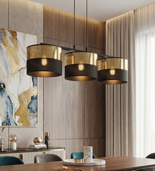 Lampa wisząca LUX 3 BL GOLD abażur, czarny, złoty