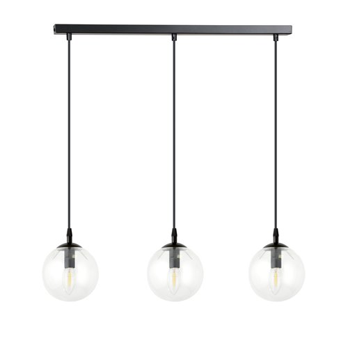 Lampa wisząca COSMO 3 BL TRANSPARENT loft, klosz, czarna
