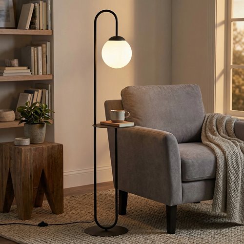 Lampa podłogowa BARI LP1 BL design, stolik, czarna/biała