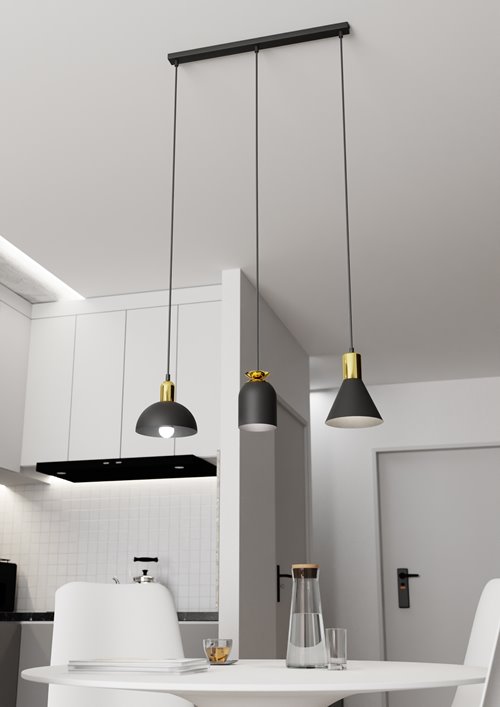 Lampa wisząca FOX 3 BL, loft, czarny, złoty