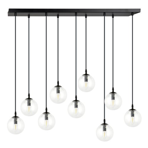 Lampa wisząca COSMO 9 BL TRANSPARENT loft, klosze, czarna