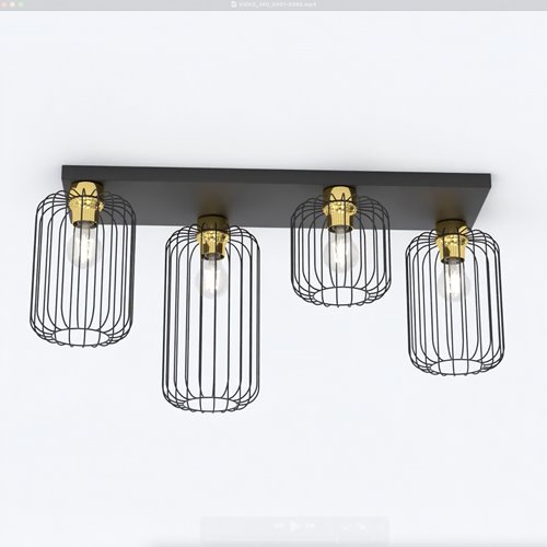 Lampa sufitowa BARN 4 BL GOLD loft, plafon, czarno/złota