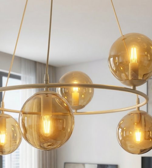 Lampa wisząca AZURA 6 MOKKA AMBER nowoczesna, klosze, beżowa