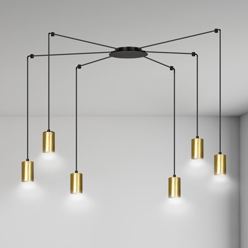 Lampa wisząca TRAKER 6 BL/GOLD nowoczesna pająk czarno/złota