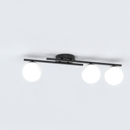 Lampa sufitowa KAIRO 3 BL OPAL plafon, klosz, czarna, biała