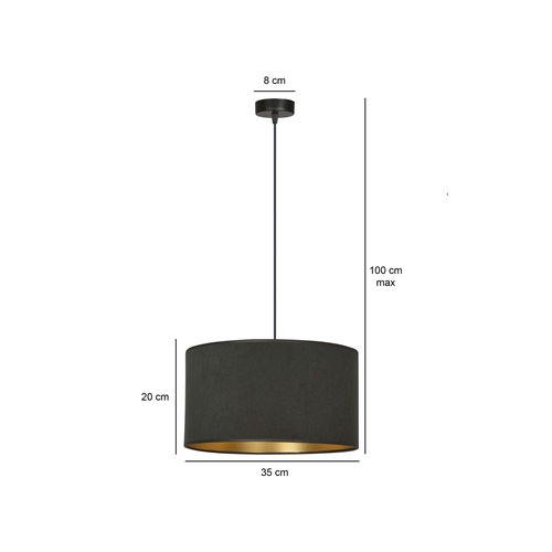 Lampa wisząca HILDE 1 BL BLACK abażur welur czarny