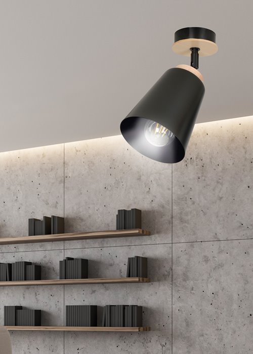 Lampa sufitowa ATLAS 1 BLACK skandynawska, drewno, czarna