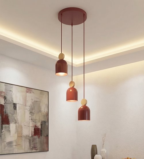 Lampa wisząca MESI 3PREM BURGUNDY nowoczesna, metal, drewno