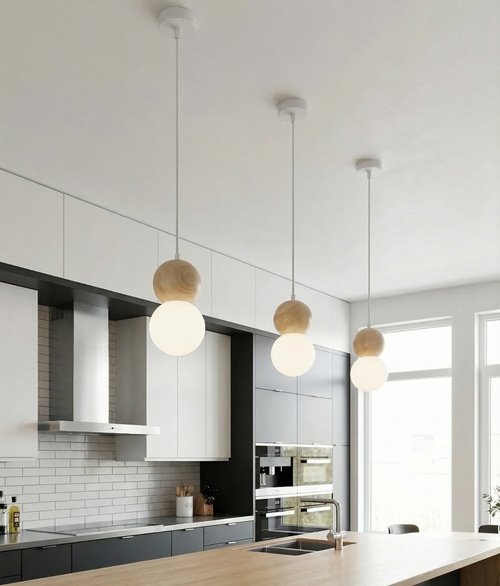 Lampa wisząca LOOP 1 WHITE nowoczesna, biała, drewno, klosz