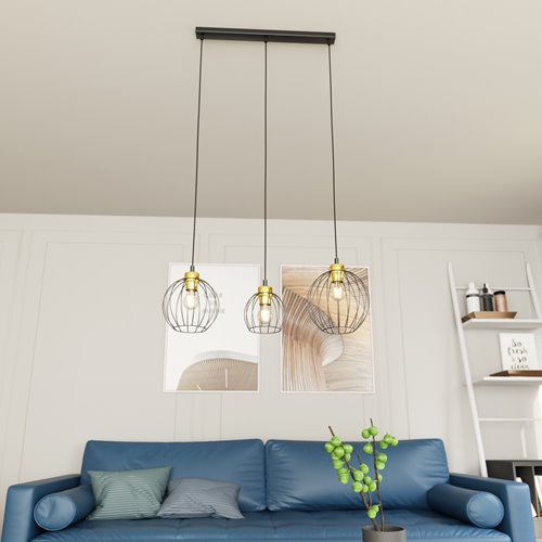 Lampa wisząca NANDO 3 BL GOLD loft, nowoczesna, czarno/złota