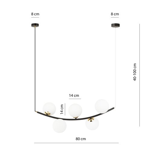 Lampa wisząca RITZ 5 BL OPAL  nowoczesna, regulowana, klosze