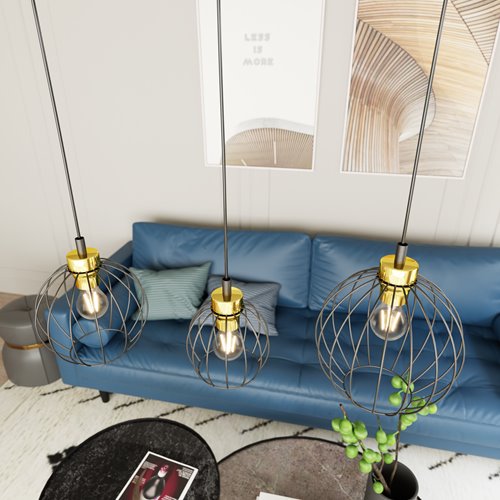 Lampa wisząca NANDO 3 BL GOLD loft, nowoczesna, czarno/złota