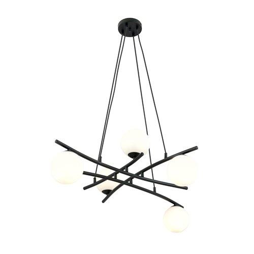 Lampa wisząca ESSA 5 OPAL klosze kule DESIGN czarna/biała