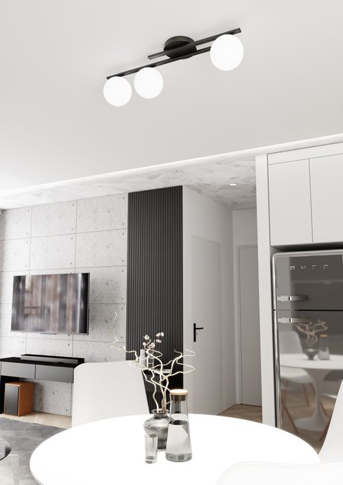 Lampa sufitowa KAIRO 3 BL OPAL plafon, klosz, czarna, biała