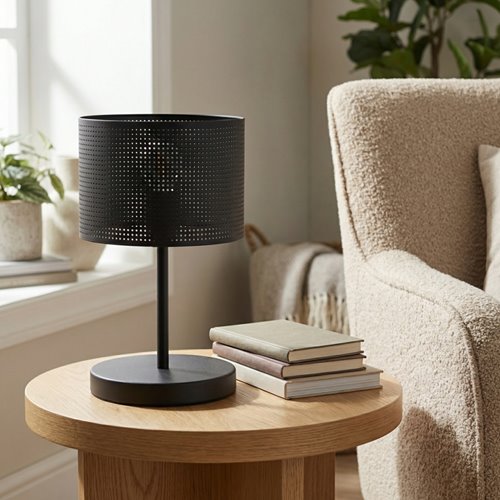 Lampka nocna LUX LN1 BLACK abażur, czarna, klasyczna