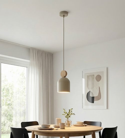 Lampa wisząca MESI 1 MOKKA nowoczesna, beżowa, metal drewno