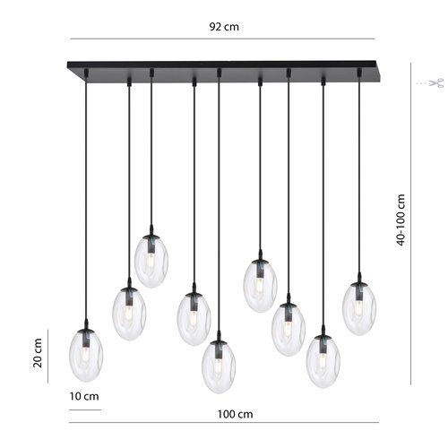 Lampa wisząca ASTRAL 9 BL TRANSPARENT czarny/transparent