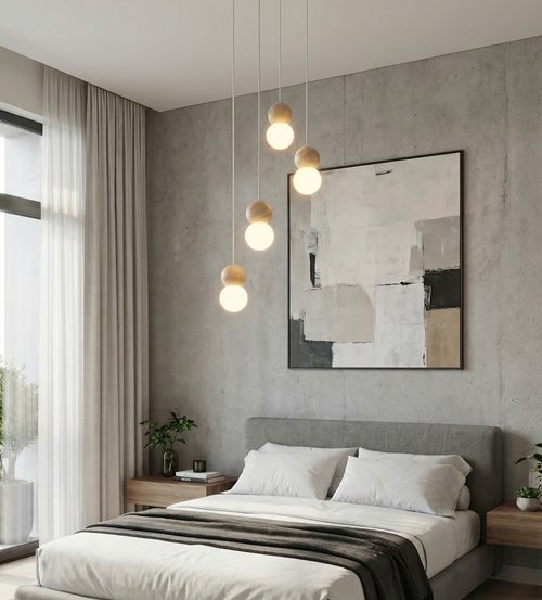 Lampa wisząca LOOP 4 WHITE nowoczesna, biała, drewno, klosz