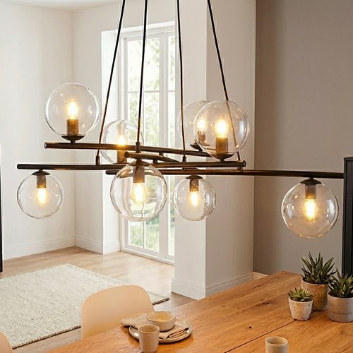 Lampa wisząca ESSA 8 TRANSPARENT kule czarna/transparent