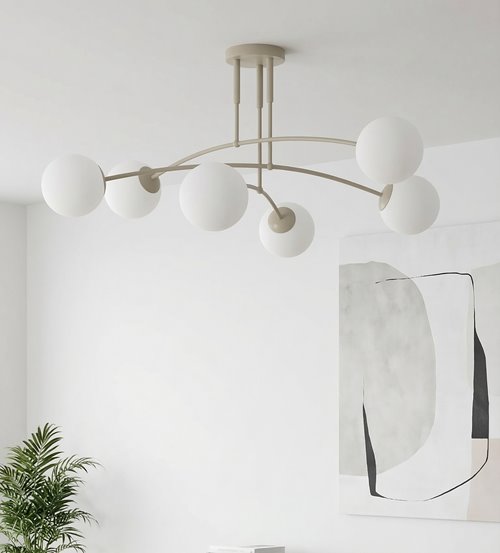 Lampa sufitowa PREGOS 6 MOKKA OPAL klasyczna, klosz, beżowa