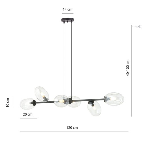 Lampa wisząca PANDORA 6 BL TRANSP klosze czarny/transparent