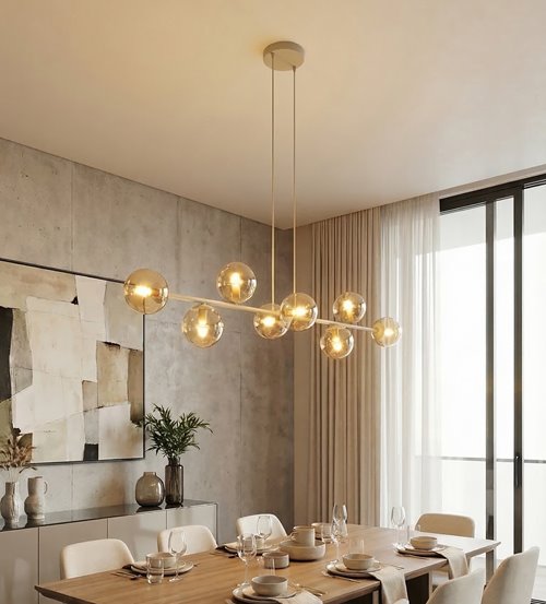 Lampa wisząca MAGNUS 8 MOKKA AMBER nowoczesna, klosz miodowa