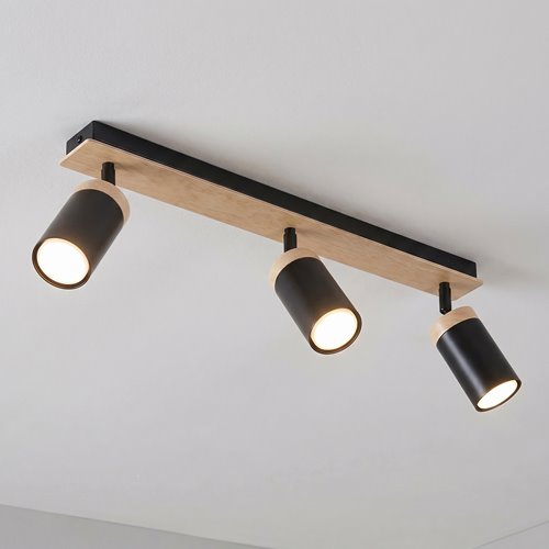 Lampa sufitowa ELBA 3 BLACK tuby drewno spot czarna