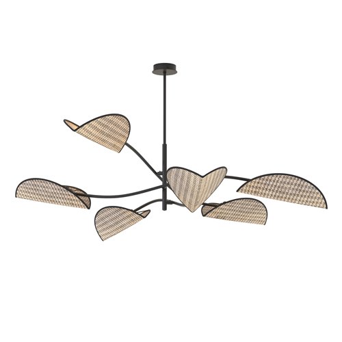 Lampa sufitowa LOTUS 6 BL NATURAL abażury, czarna, rattan