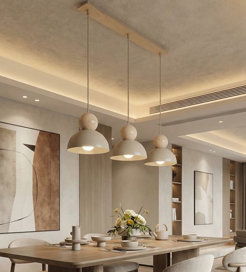 Lampa wisząca KAKI 3 MOKKA nowoczesna, beżowa, metal drewno