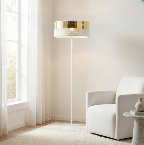Lampa podłogowa LUX LP1 WH GOLD klasyczna, złota, abażur