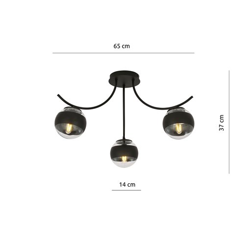 Lampa sufitowa BOSTON 3 BLACK/STRIPE czarna/transparent