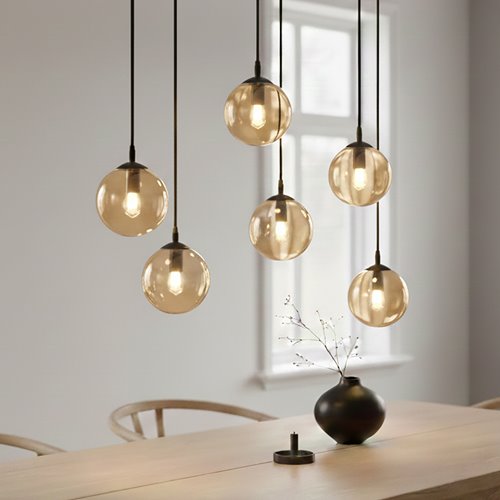 Lampa wisząca COSMO 6 BL MIODOWY loft klosze bursztyn czarna