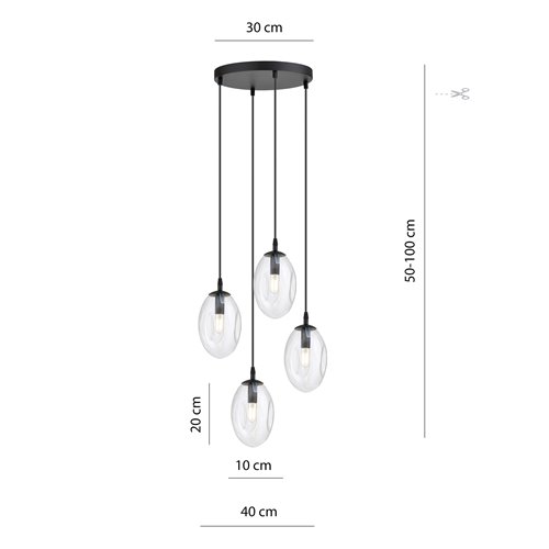 Lampa wisząca ASTRAL 4 BL PREMIUM TRANSPARENT klosze DESIGN