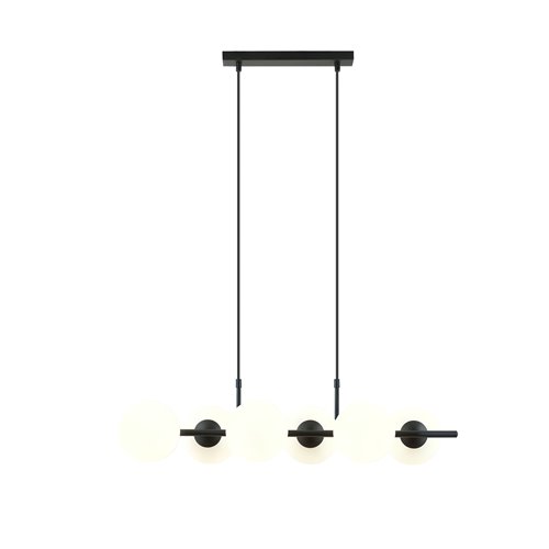 Lampa wisząca RORY 6 BLACK/OPAL loft, czarna, klosz