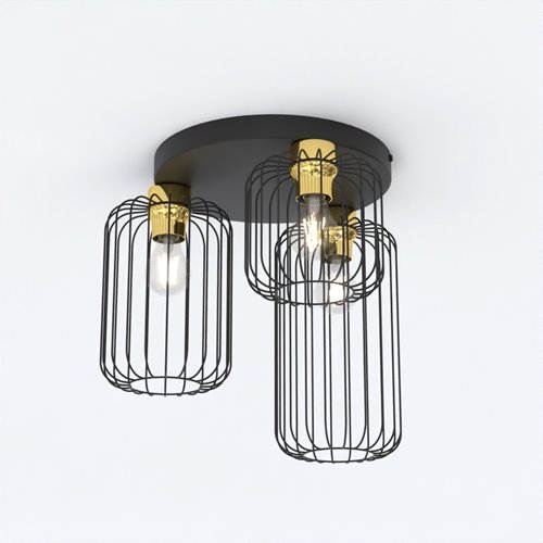 Lampa sufitowa BARN 3PREM BL GOLD loft, plafon, czarno/złota