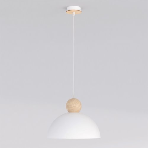 Lampa wisząca KAKI 1M WHITE nowoczesna, biała, metal drewno