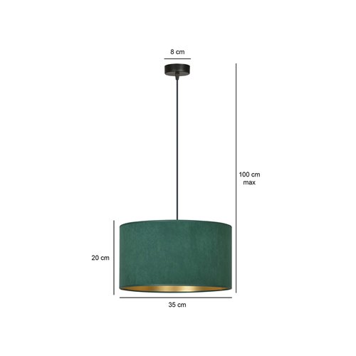 Lampa wisząca HILDE 1 BL GREEN abażur welur zielony
