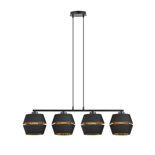 Lampa wisząca PIANO 4 BLACK/GOLD abażury welur czarna/złota